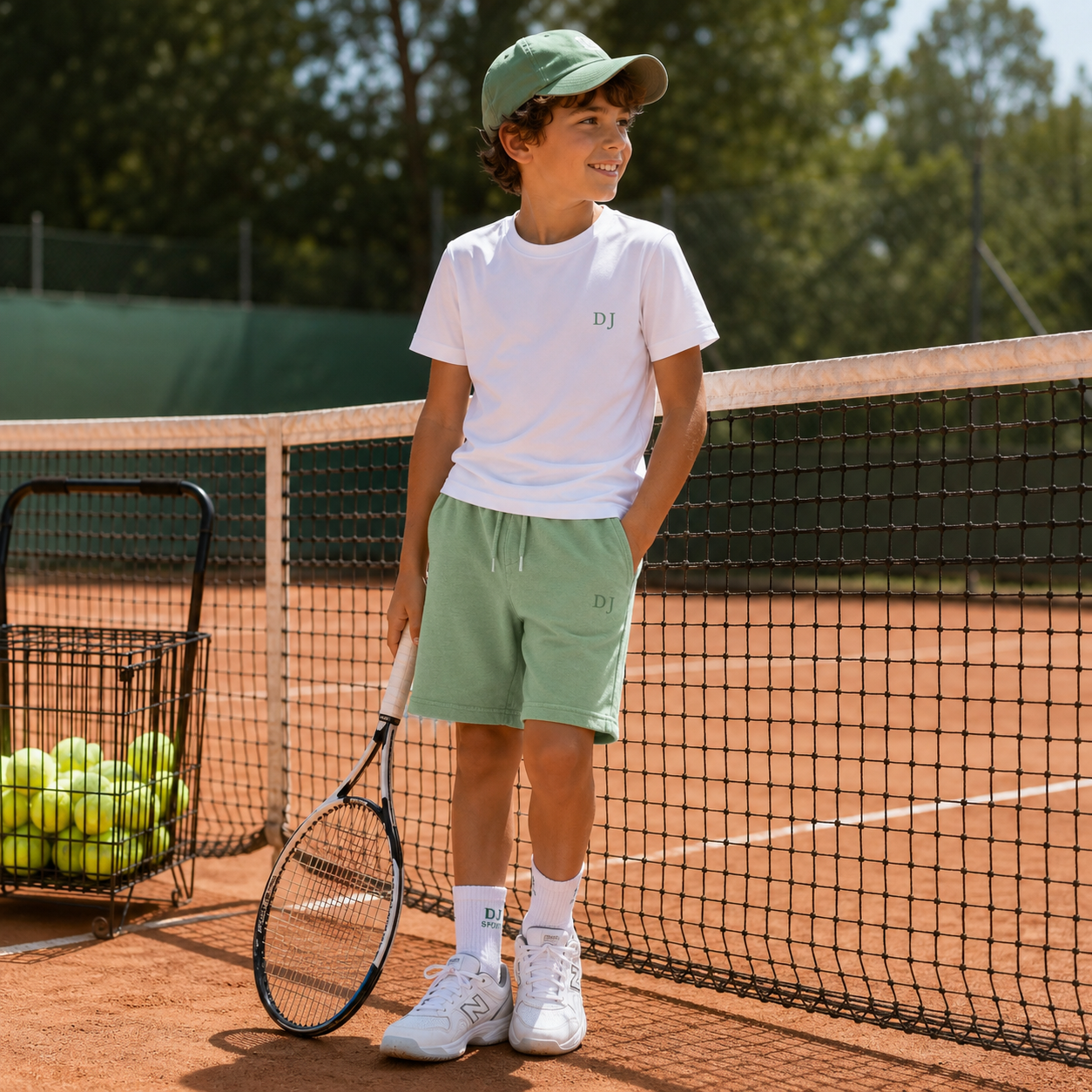 Boys' military green garment-dyed fleece Bermuda shorts with drawstring