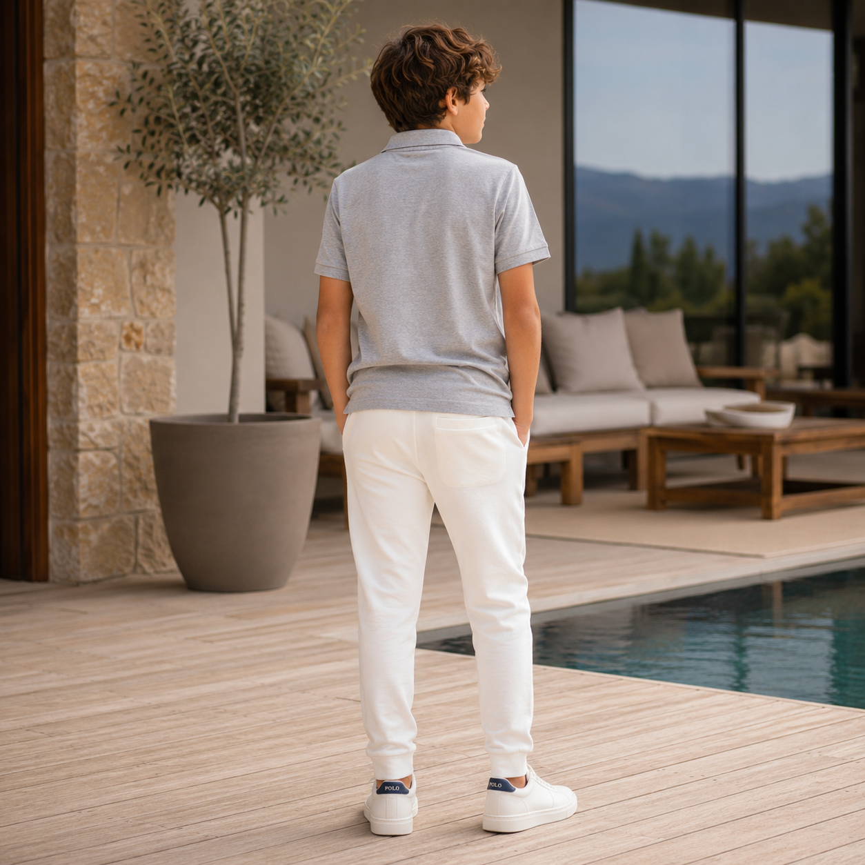 Kids' white undersuit trousers in light fleece