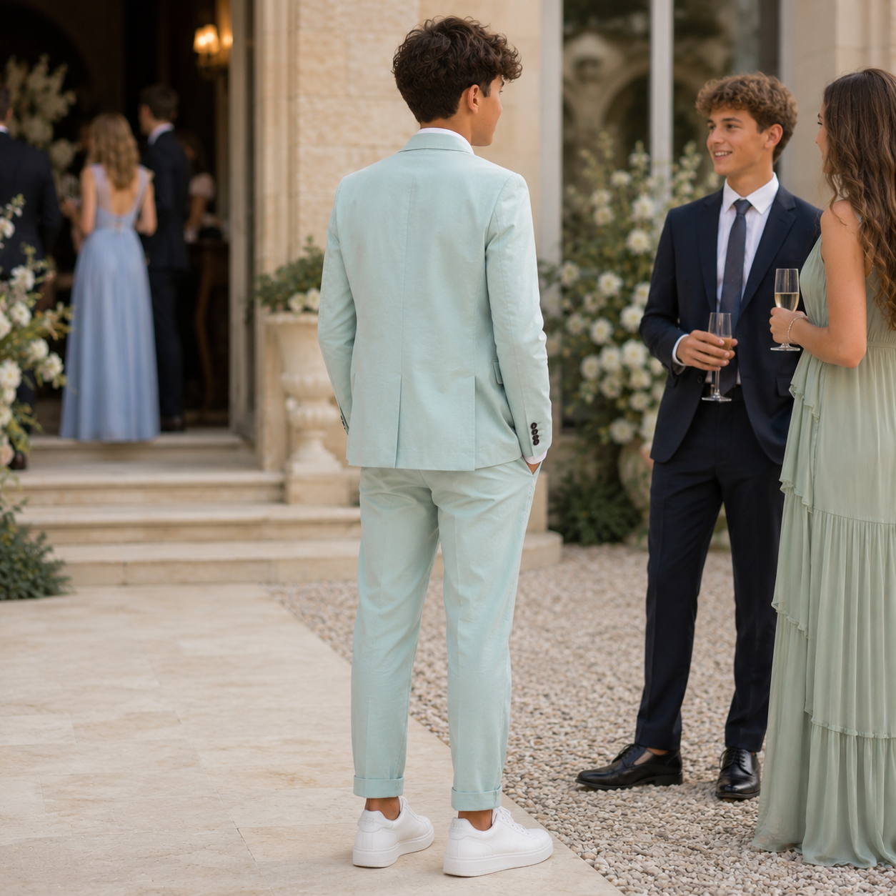 Completo maschile elegante giacca-pantalone in cotone