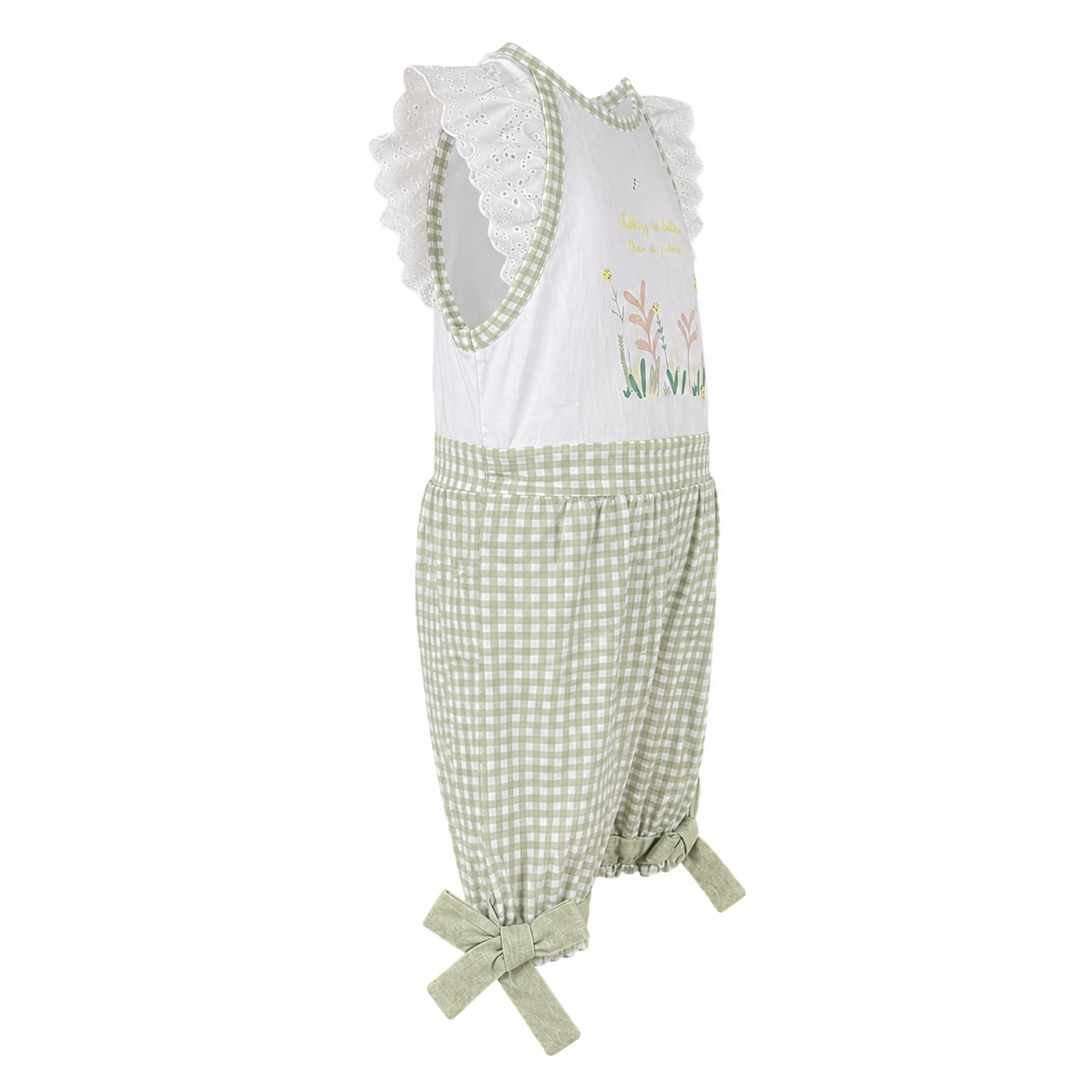 Completo estivo neonata bianco e verde a scacchi con cappellino