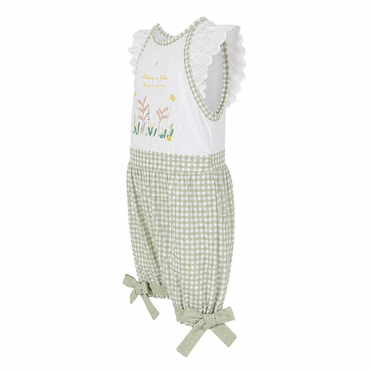 Completo estivo neonata bianco e verde a scacchi con cappellino