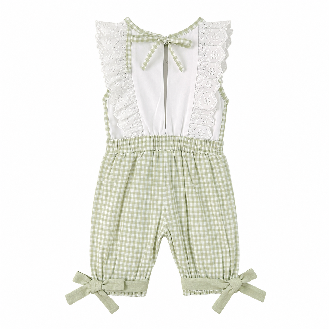 Completo estivo neonata bianco e verde a scacchi con cappellino