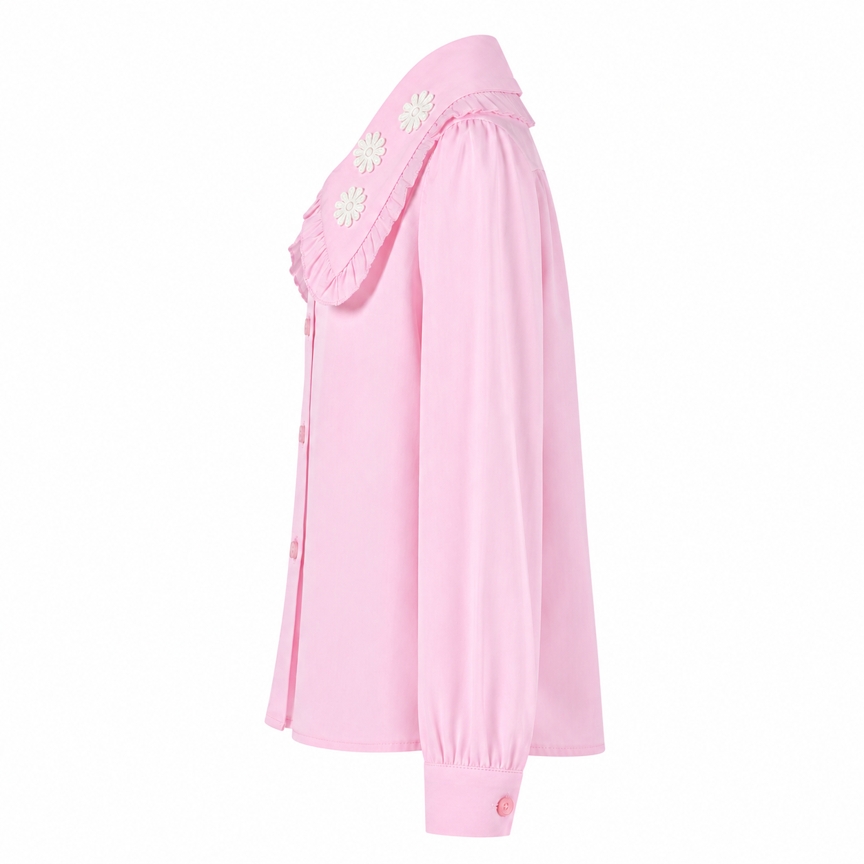 Camicia neonata con colletto a fiori rosa