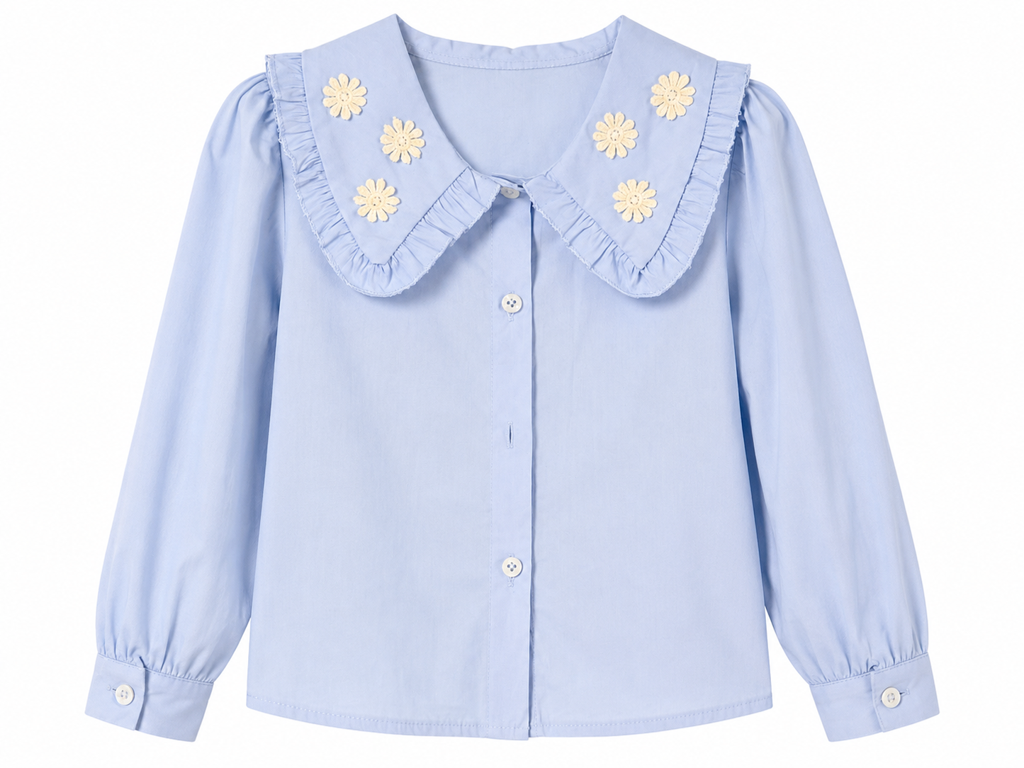 Camicia neonata con colletto a fiori azzurro