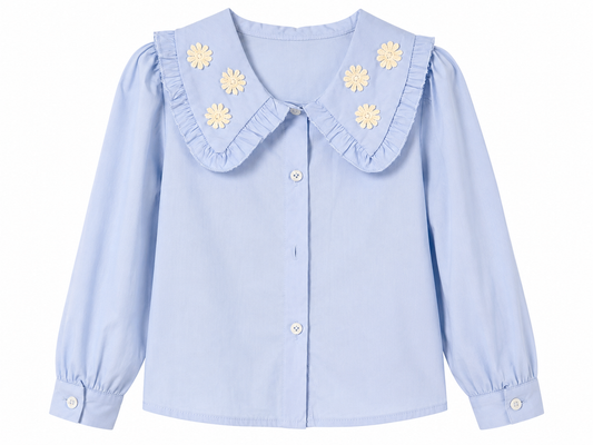 Baby shirt with blue floral collar