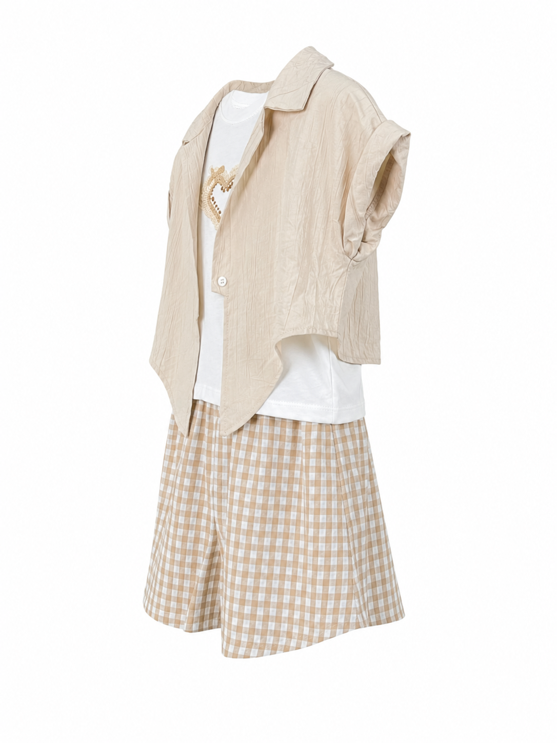 Completo 3 pezzi bambina con shorts sabbia