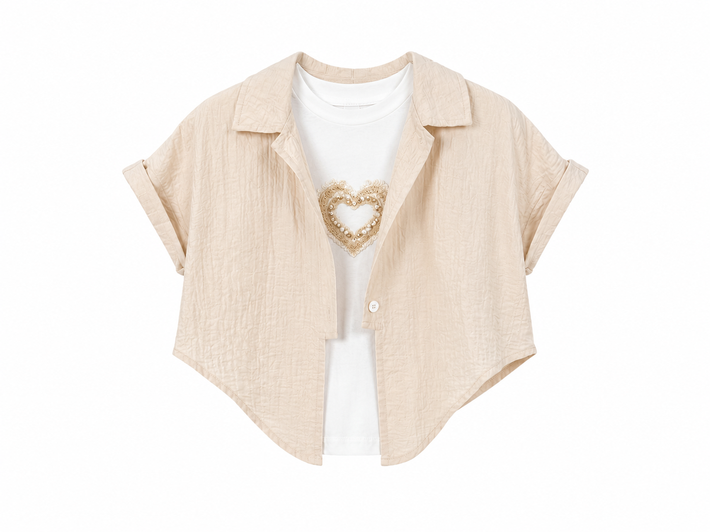 Completo 3 pezzi bambina con shorts sabbia