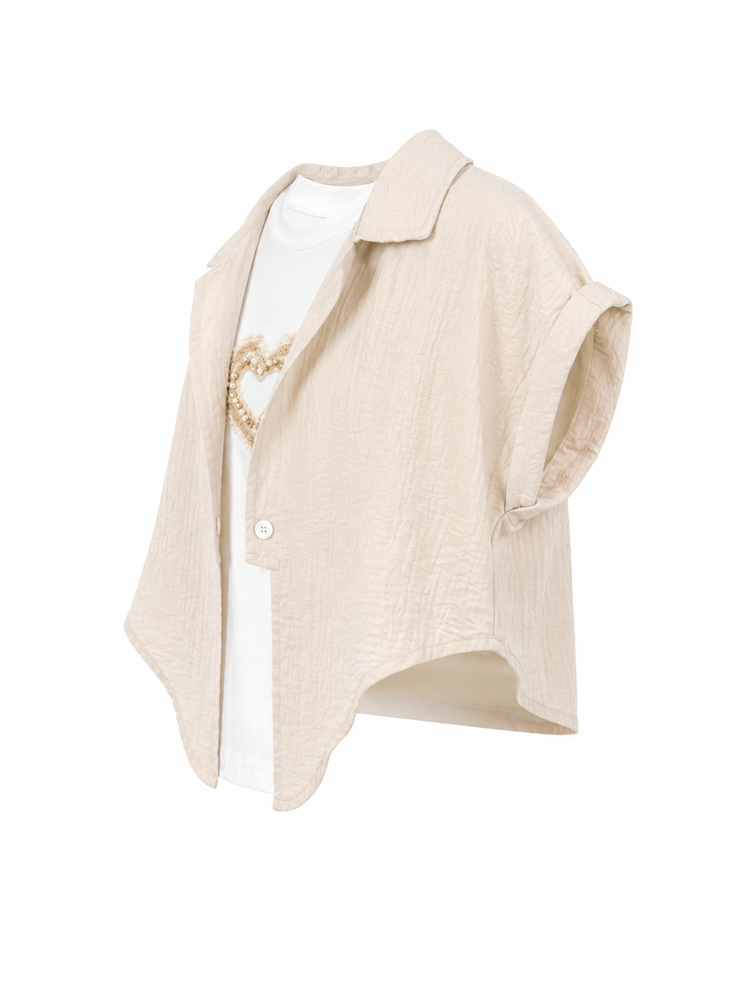 Completo 3 pezzi bambina con shorts sabbia
