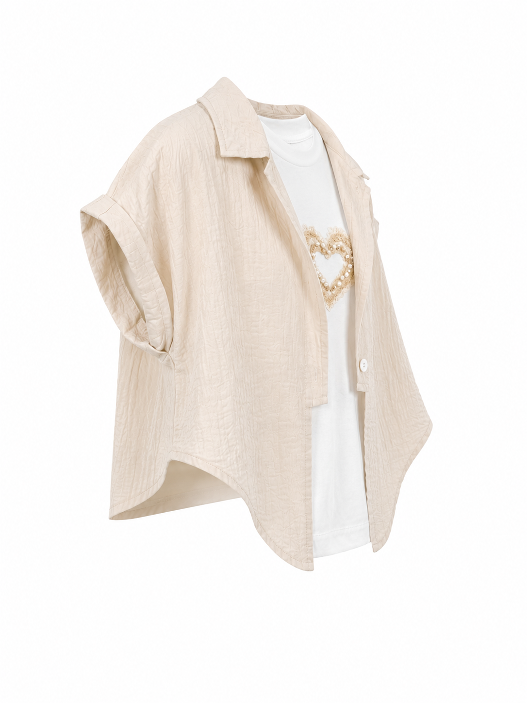 Completo 3 pezzi bambina con shorts sabbia