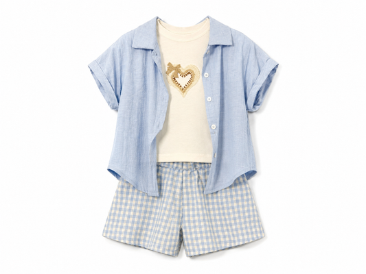 3-piece baby girl set with powder blue shorts
