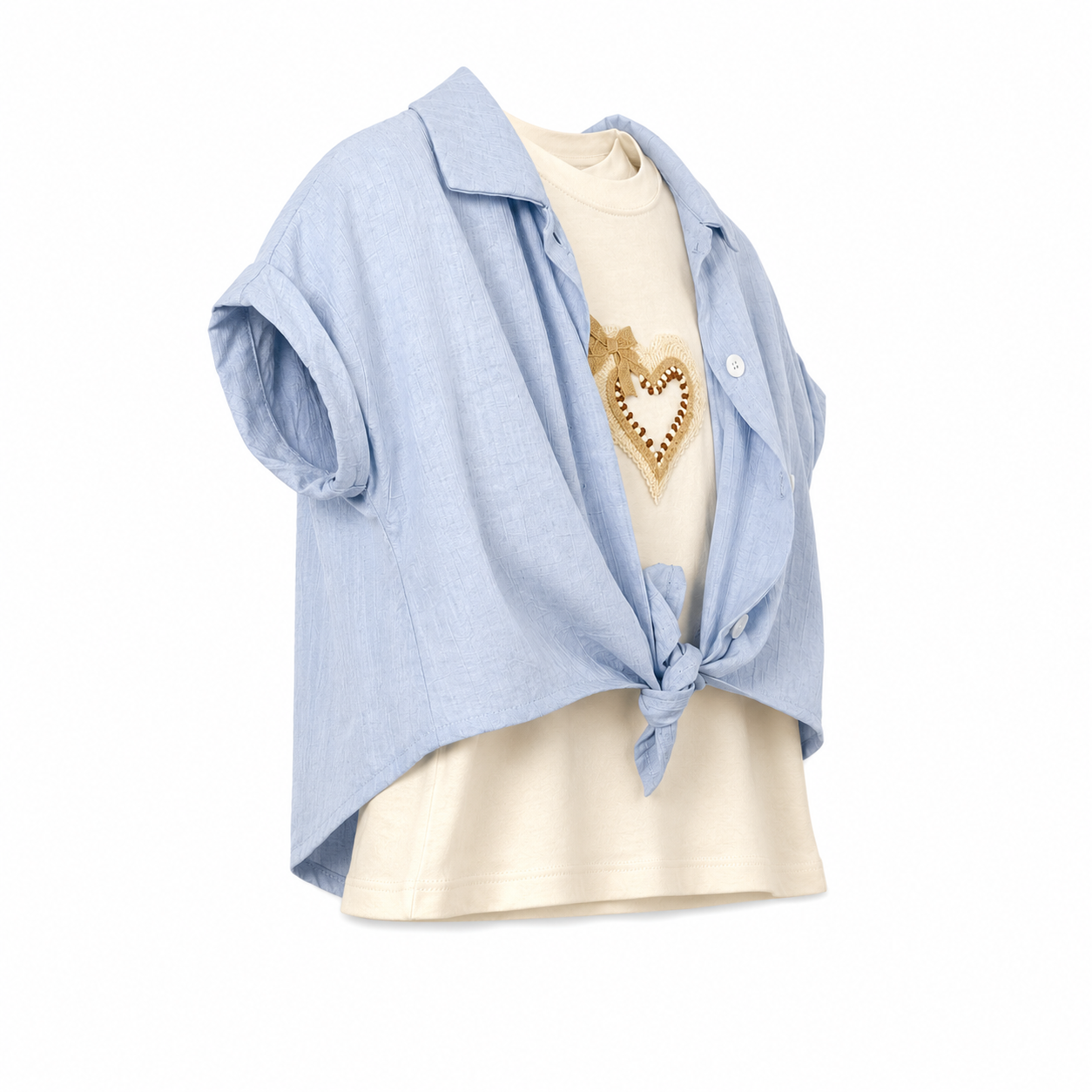 Completo 3 pezzi bambina con shorts cielo polvere