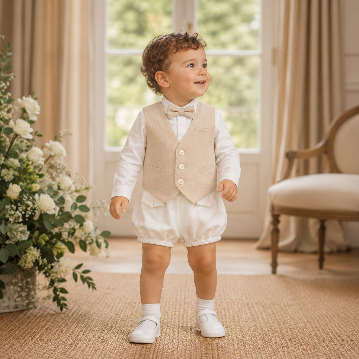Elegant beige waistcoat for newborn