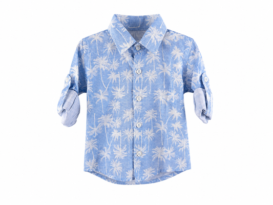 Baby sky blue shirt with palm tree print