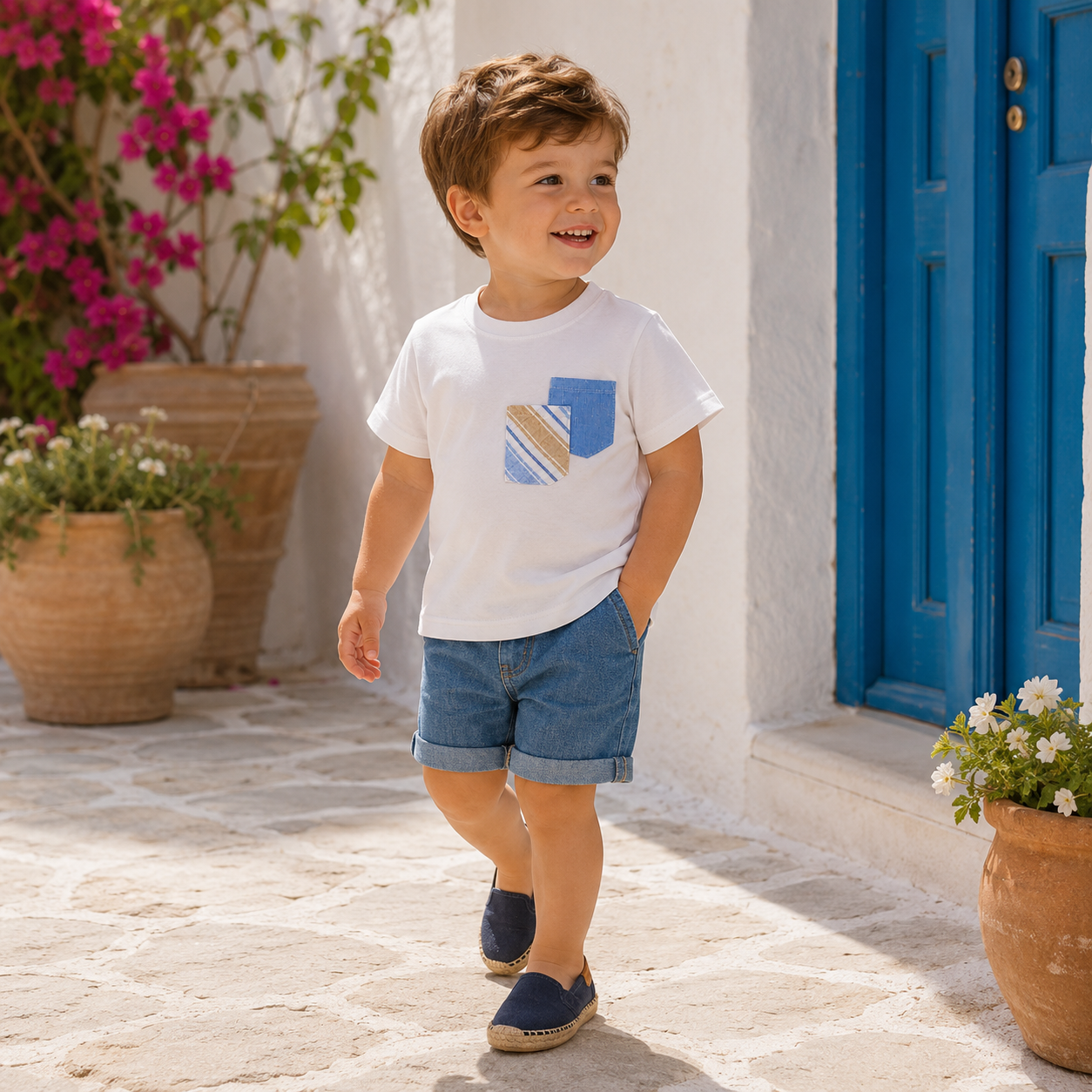 White newborn T-shirt with double contrasting pocket