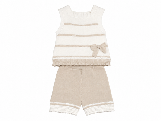 Baby outfit in cream and sand cotton yarn