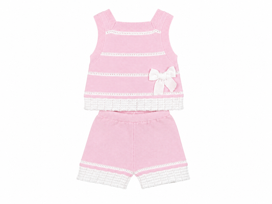 Baby girl's pink and white cotton knit outfit