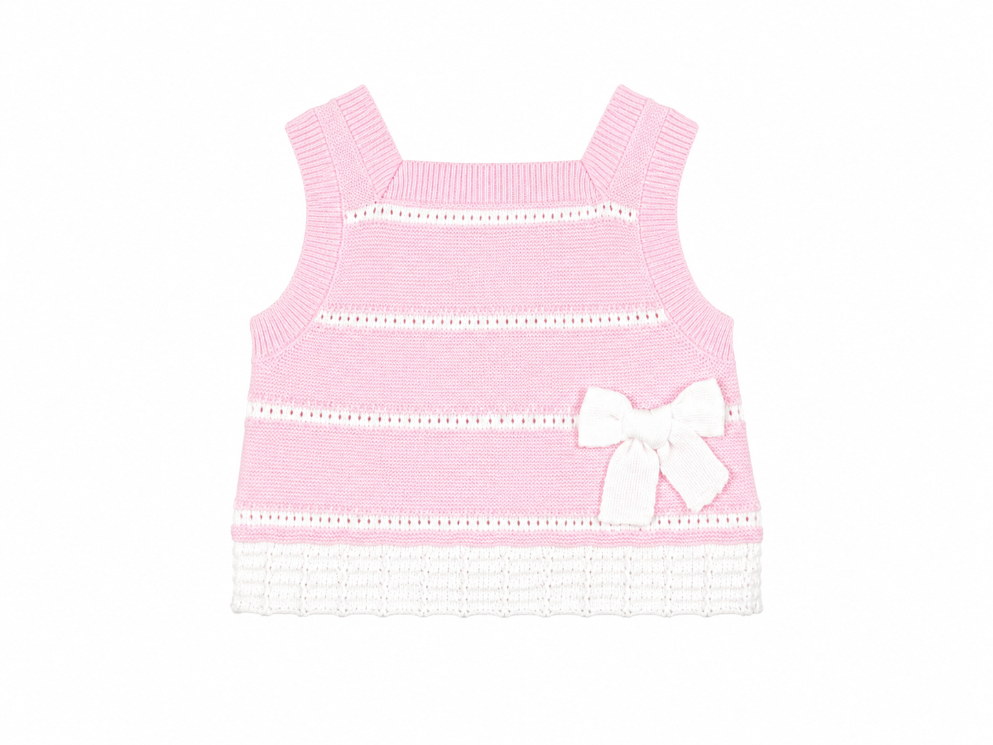 Completo neonata in filo di cotone rosa e bianco