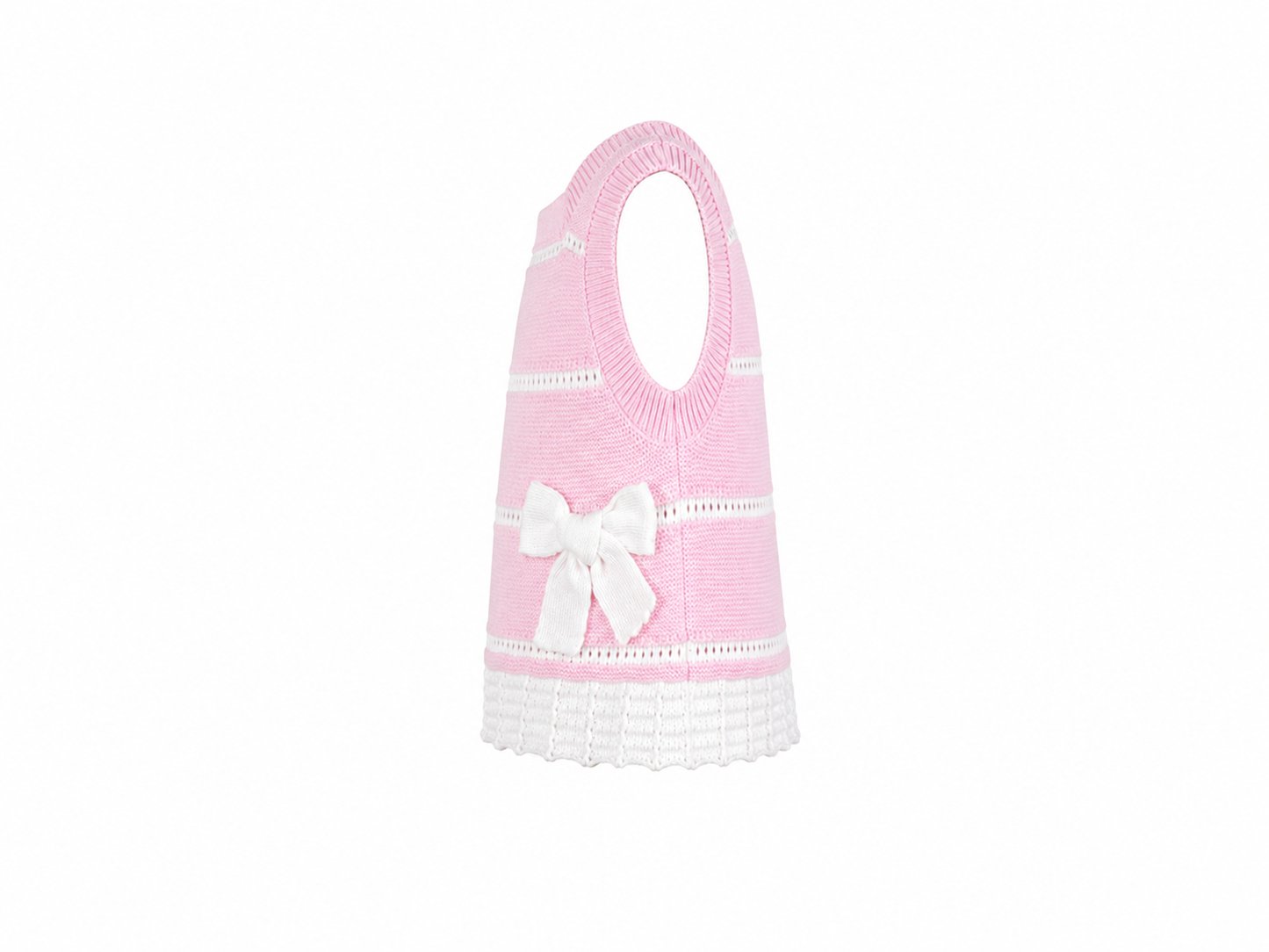 Completo neonata in filo di cotone rosa e bianco