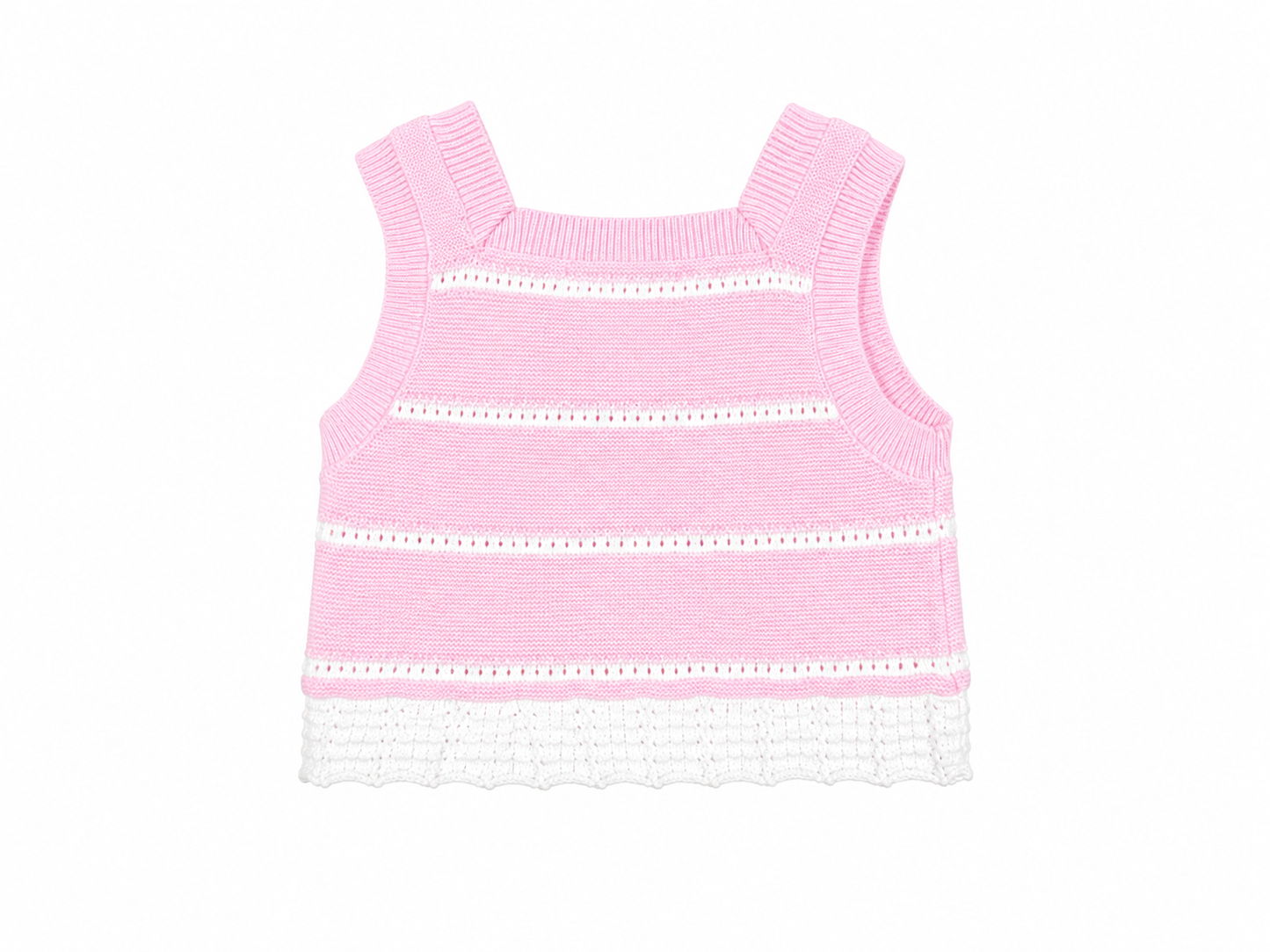 Completo neonata in filo di cotone rosa e bianco