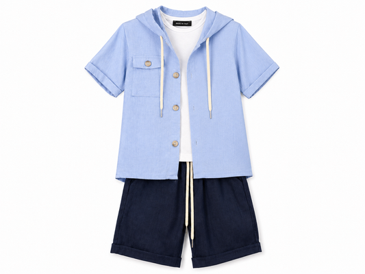 3-piece baby set in sky blue with hooded shirt