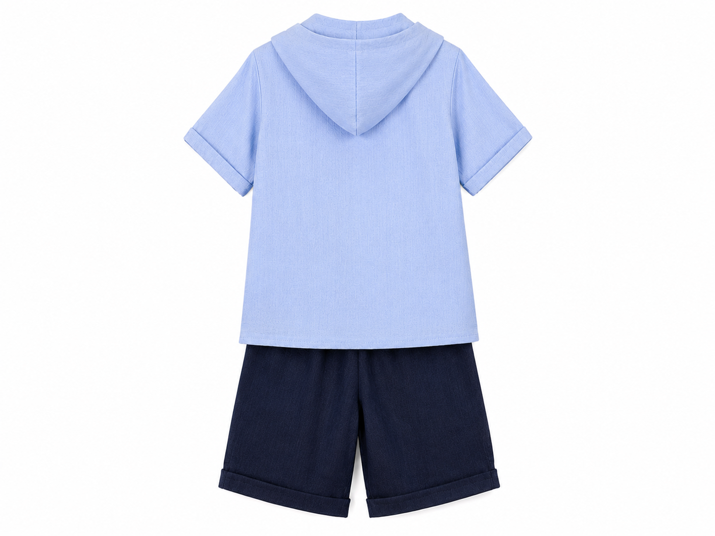 Completo neonato 3 pezzi cielo con camicia cappuccio