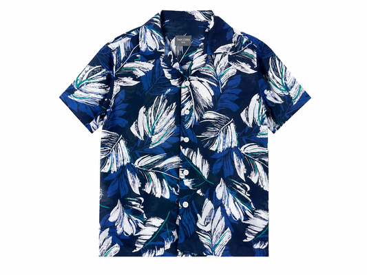 Camicia bambino hawaiana fantasia palme blu