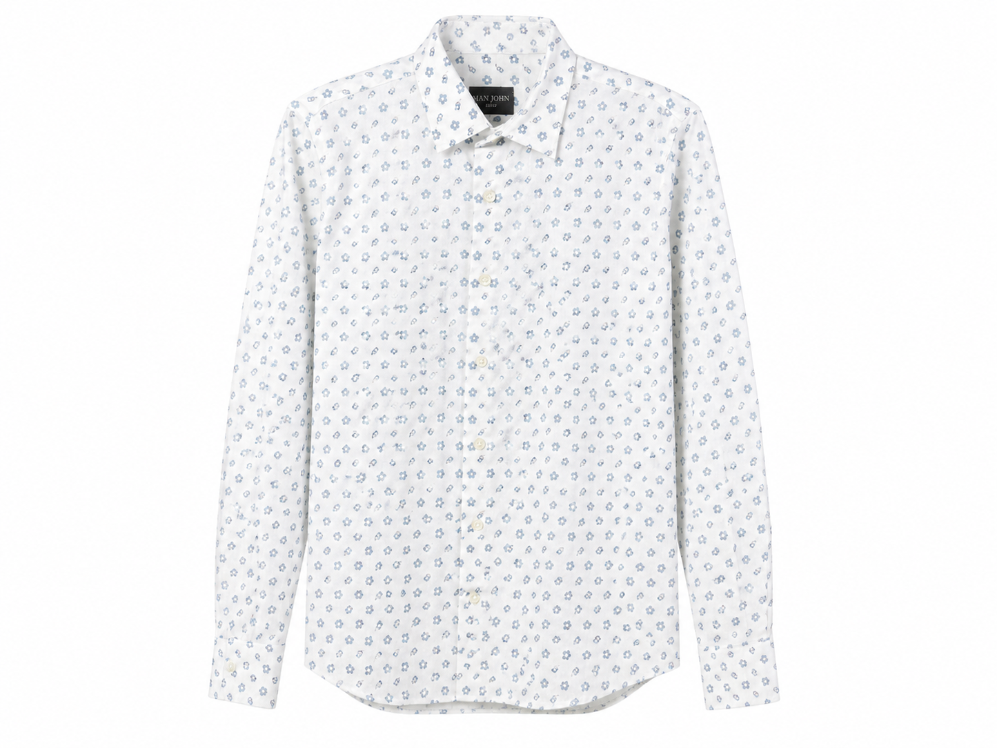 Camicia bambino in lino blend micro floreale bianco e blu