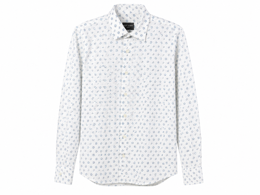 Boy's white and blue micro floral linen blend shirt