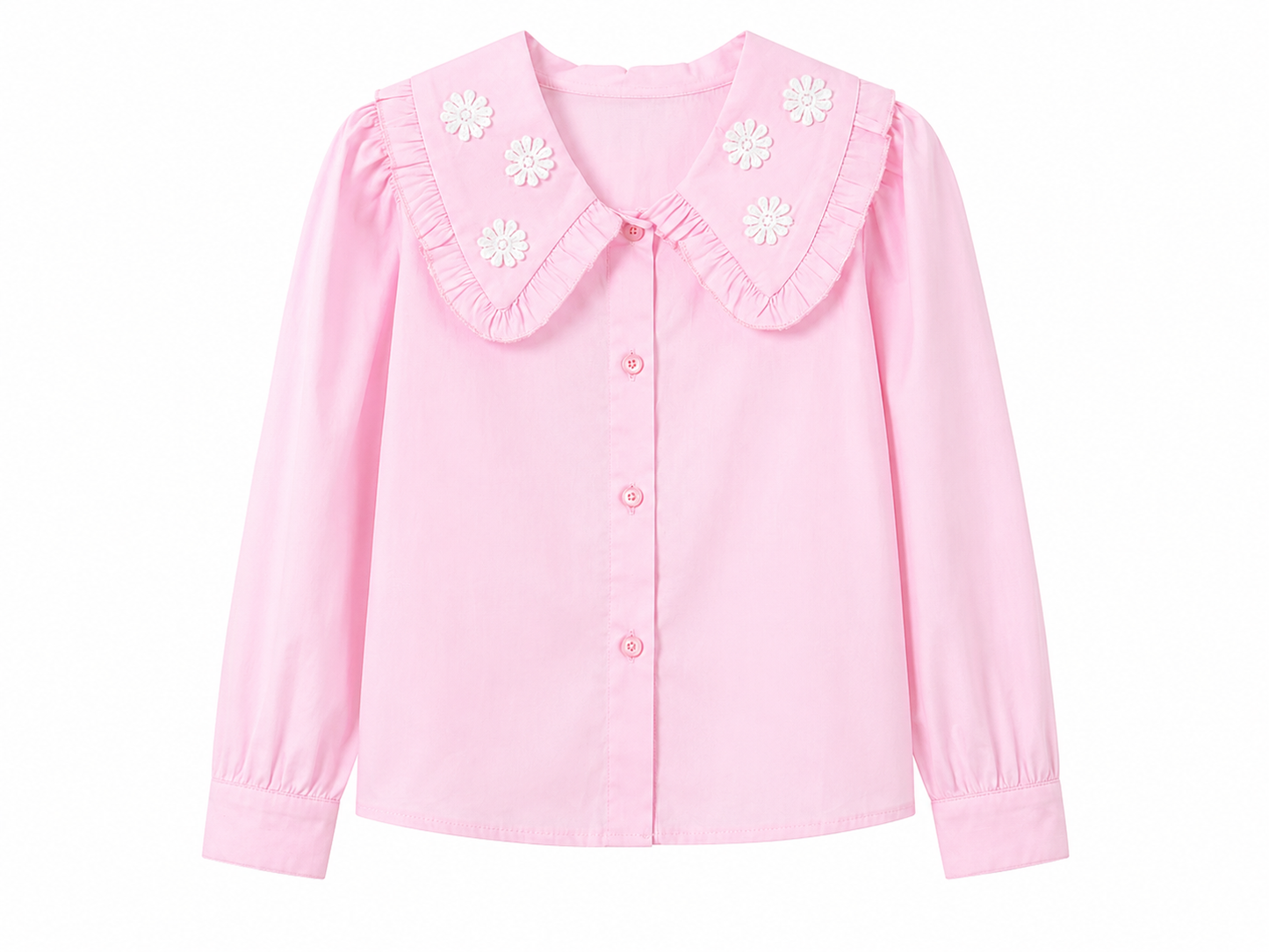 Camicia neonata con colletto a fiori rosa