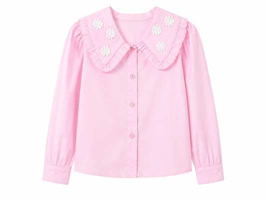 Baby shirt with pink floral collar