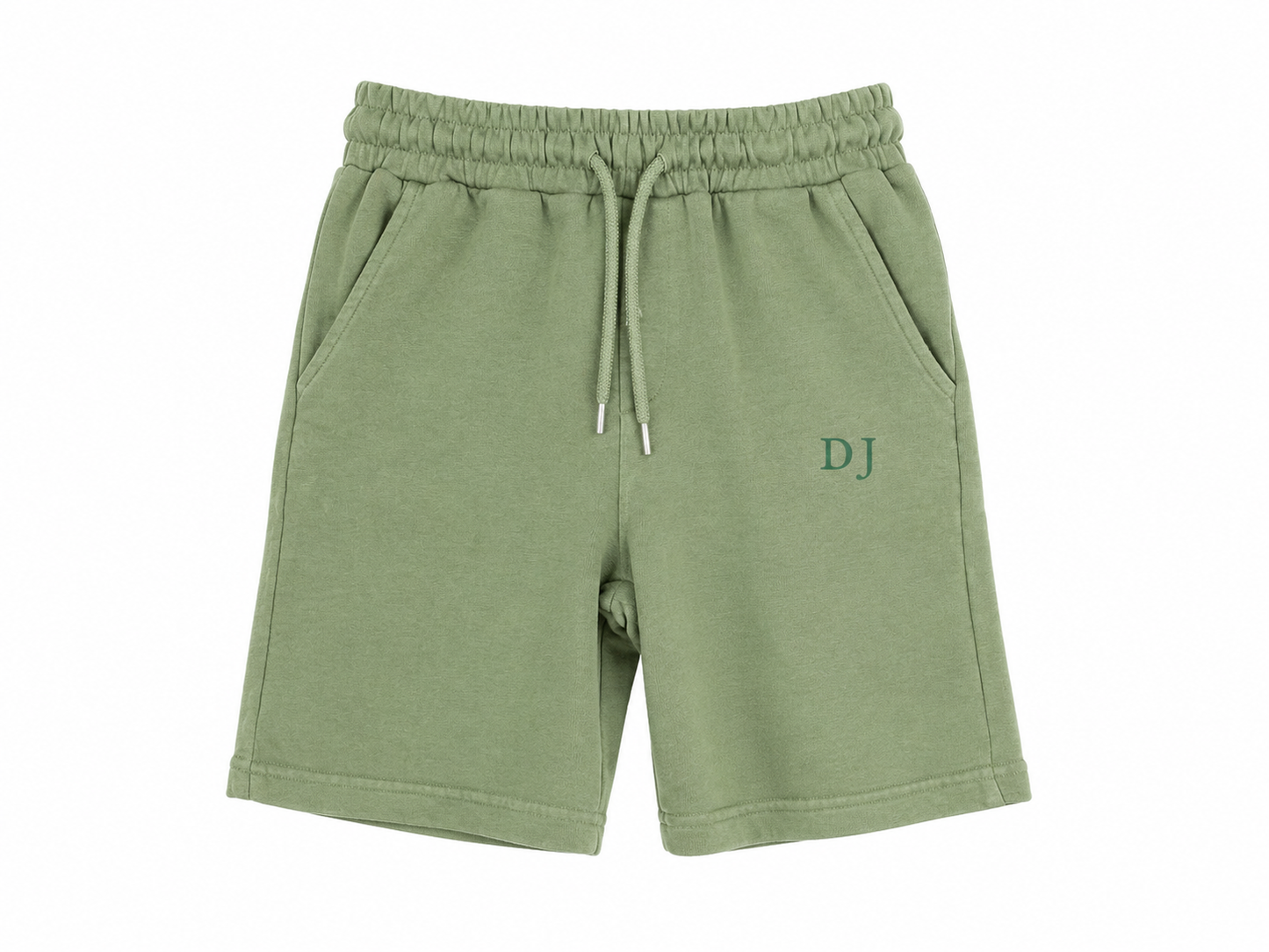 Boys' military green garment-dyed fleece Bermuda shorts with drawstring
