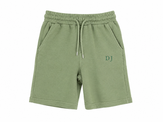 Boys' military green garment-dyed fleece Bermuda shorts with drawstring