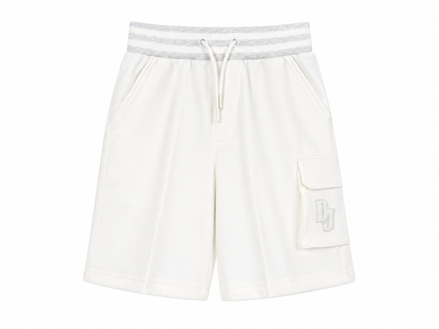 Kids' light fleece Bermuda shorts in white with cargo pocket