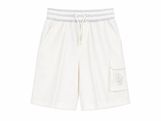 Kids' light fleece Bermuda shorts in white with cargo pocket