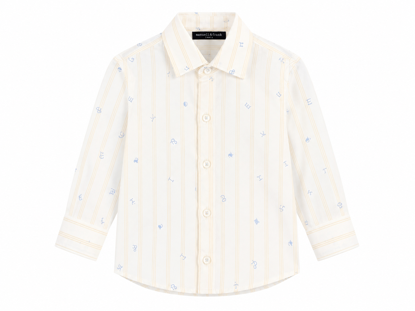 Camicia neonato rigata panna con micro fantasia azzurra
