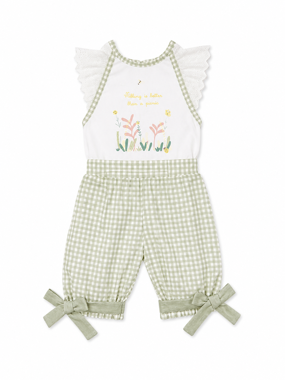 Completo estivo neonata bianco e verde a scacchi con cappellino