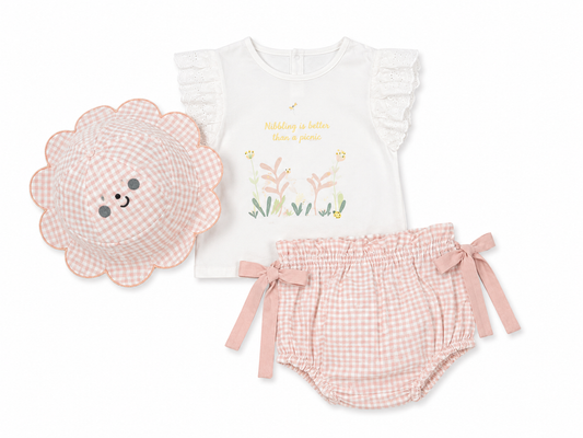 Pink newborn summer outfit with matching hat