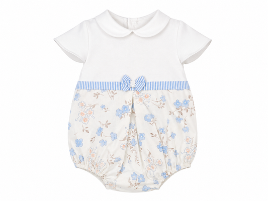 Newborn baby girl Lily romper white and light blue
