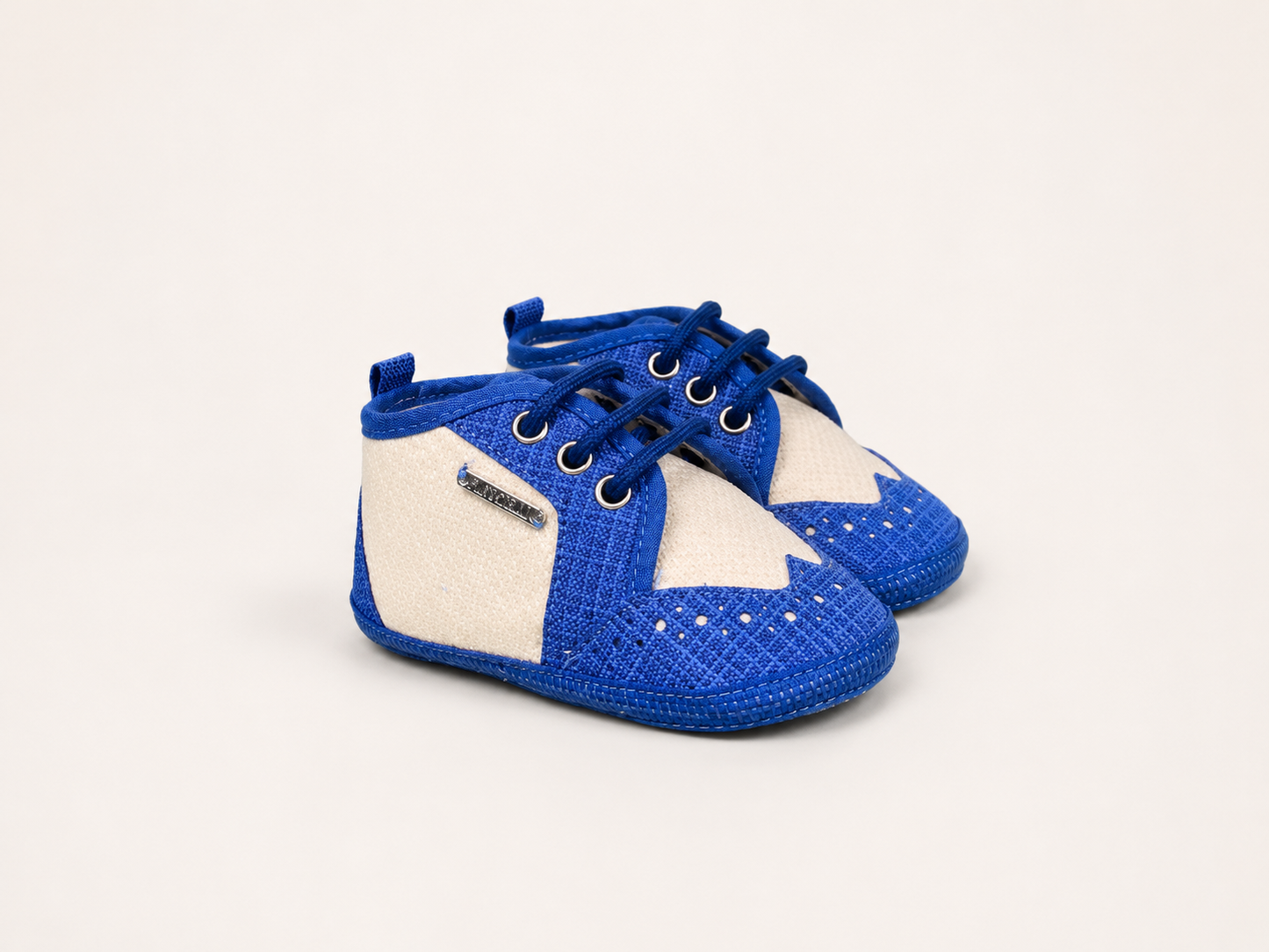 Scarpine neonato bicolor stile stringato sabbia e blu