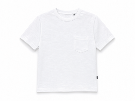 Basic white cotton kids' T-shirt with pocket