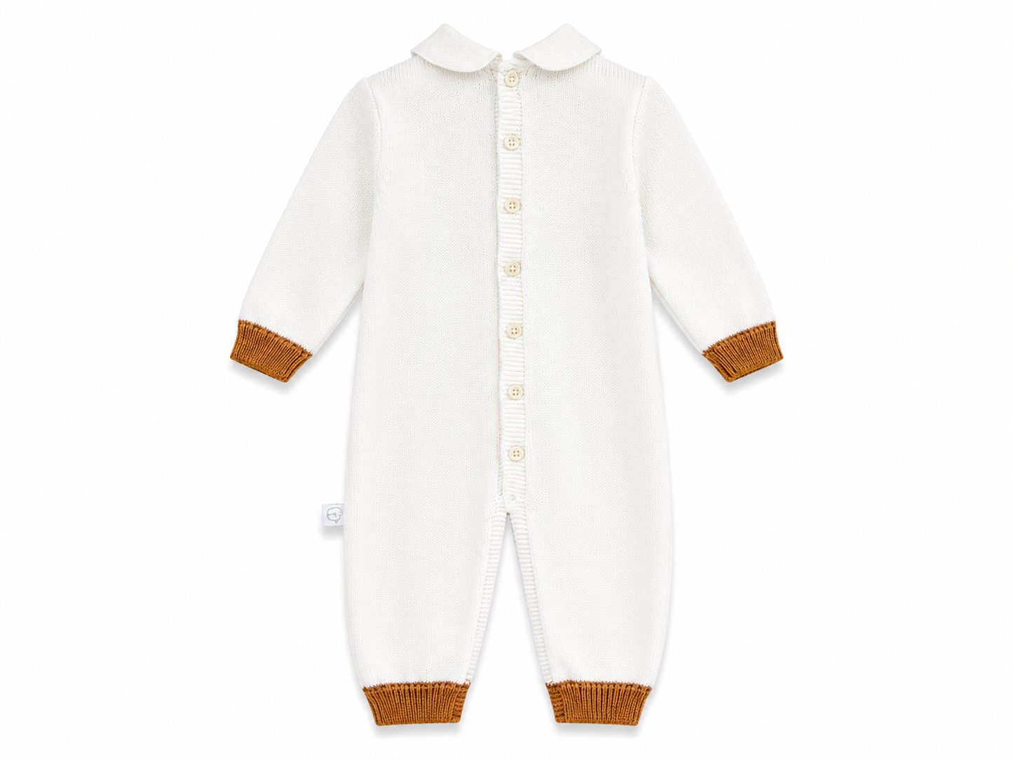 Tutina in filo di cotone panna con fascia cammello