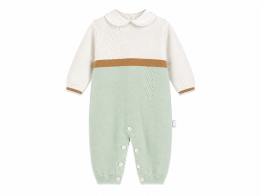Newborn green cotton knit sleepsuit