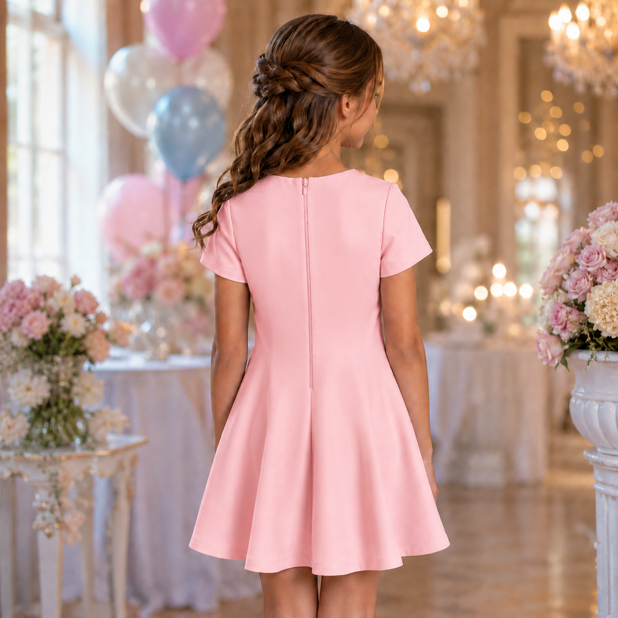 Abito bambina con punto vita intrecciato rosa