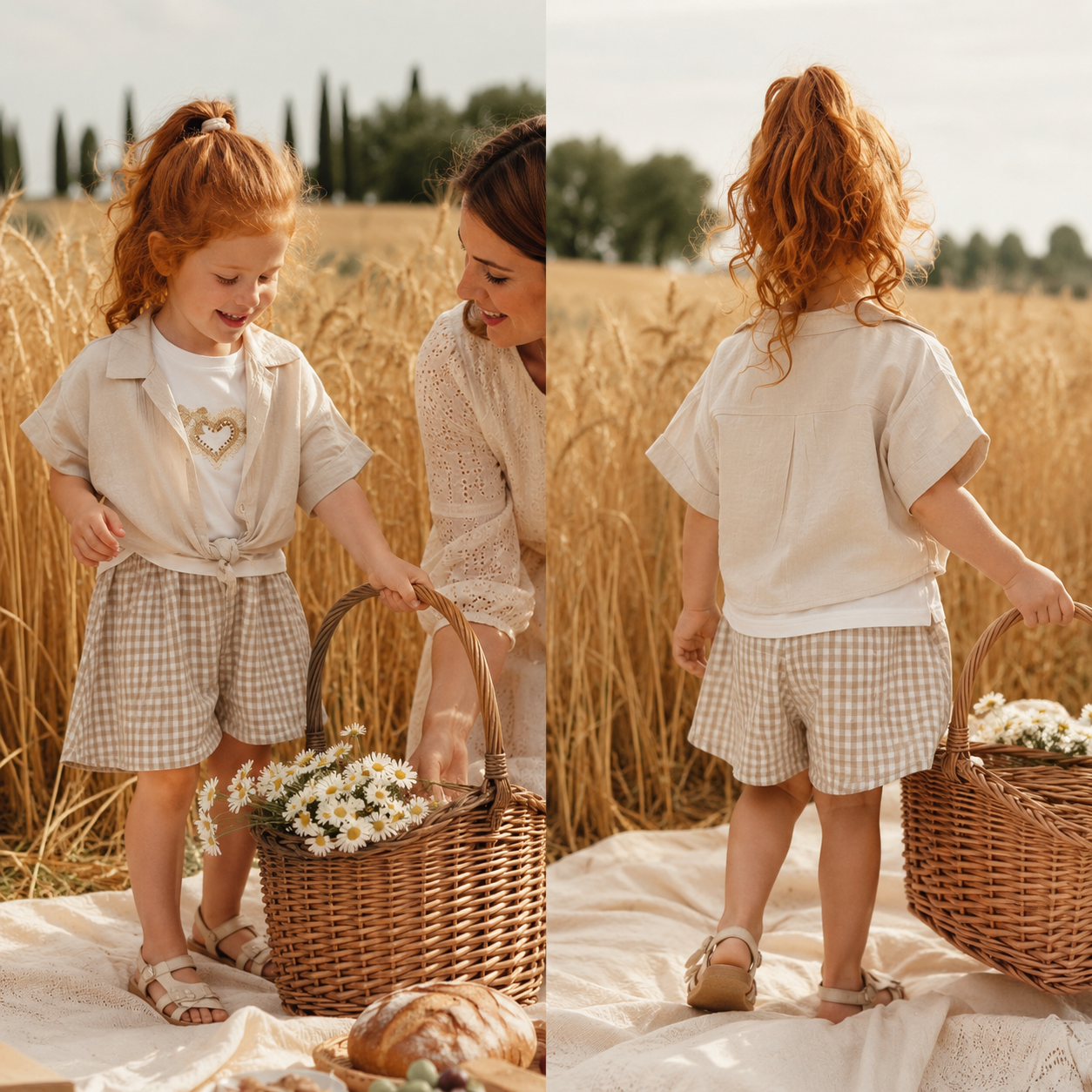 Completo 3 pezzi bambina con shorts sabbia